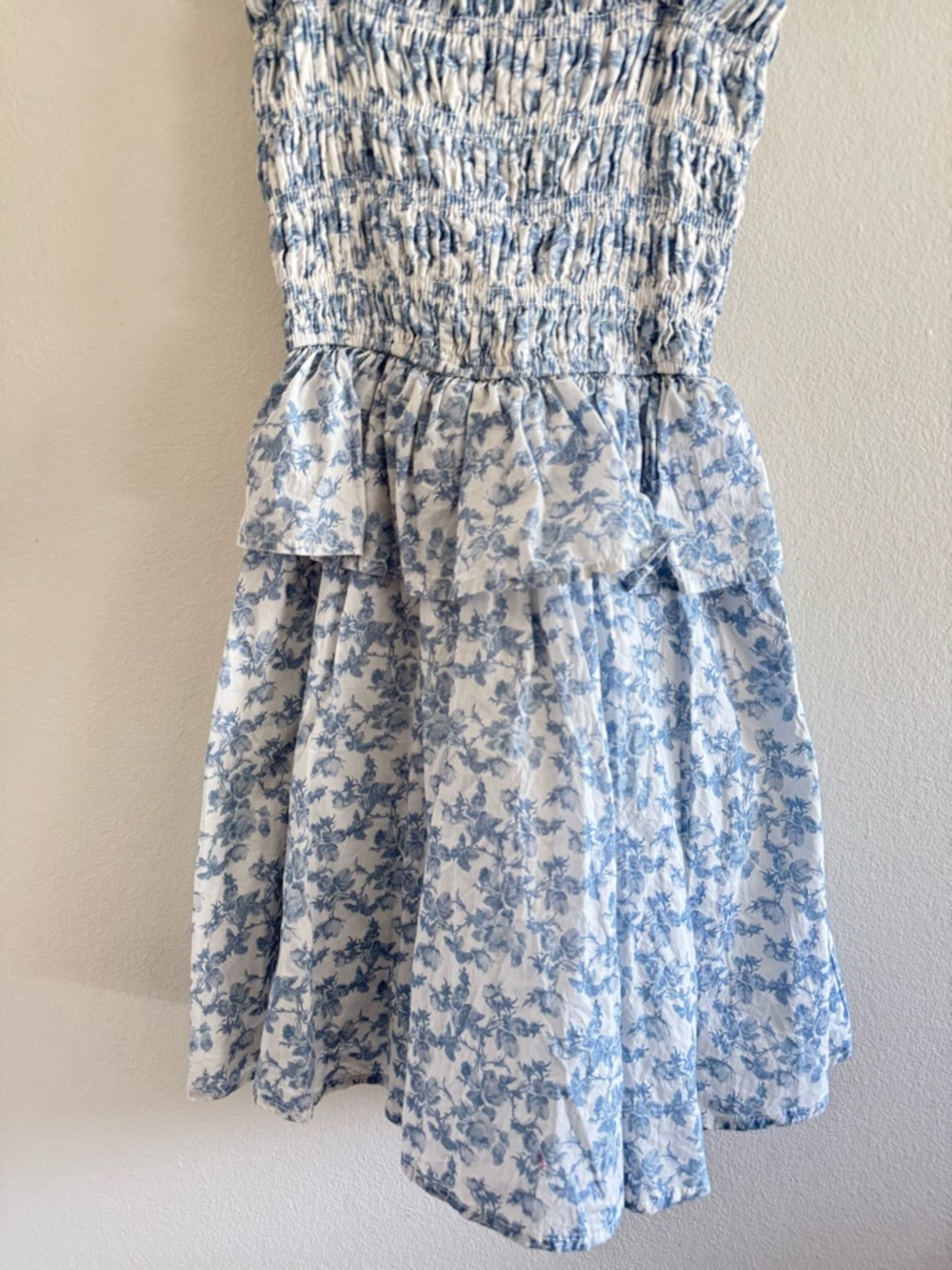 En Saison Ruffle Smocked Cotton Blue Floral Mini Dress size Small - Picture 7 of 9